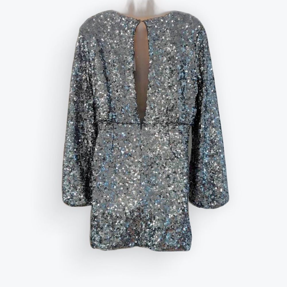 NWT O.P.T. Silver Gunmetal Sequins Bodycon Rumi Mini Dress Size US Smalll - Picture 8 of 16